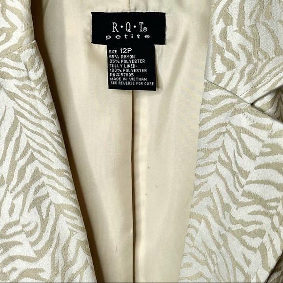 RQT Blazer Cream Tan Tiger Stripe Sz 10 Petite - Picture 4 of 12